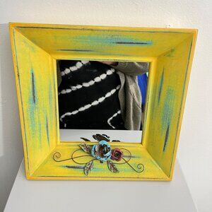 Pier 1 Square Wood Accent Mirror 11 1/2‎ " Metal Flowers Wall Hanging